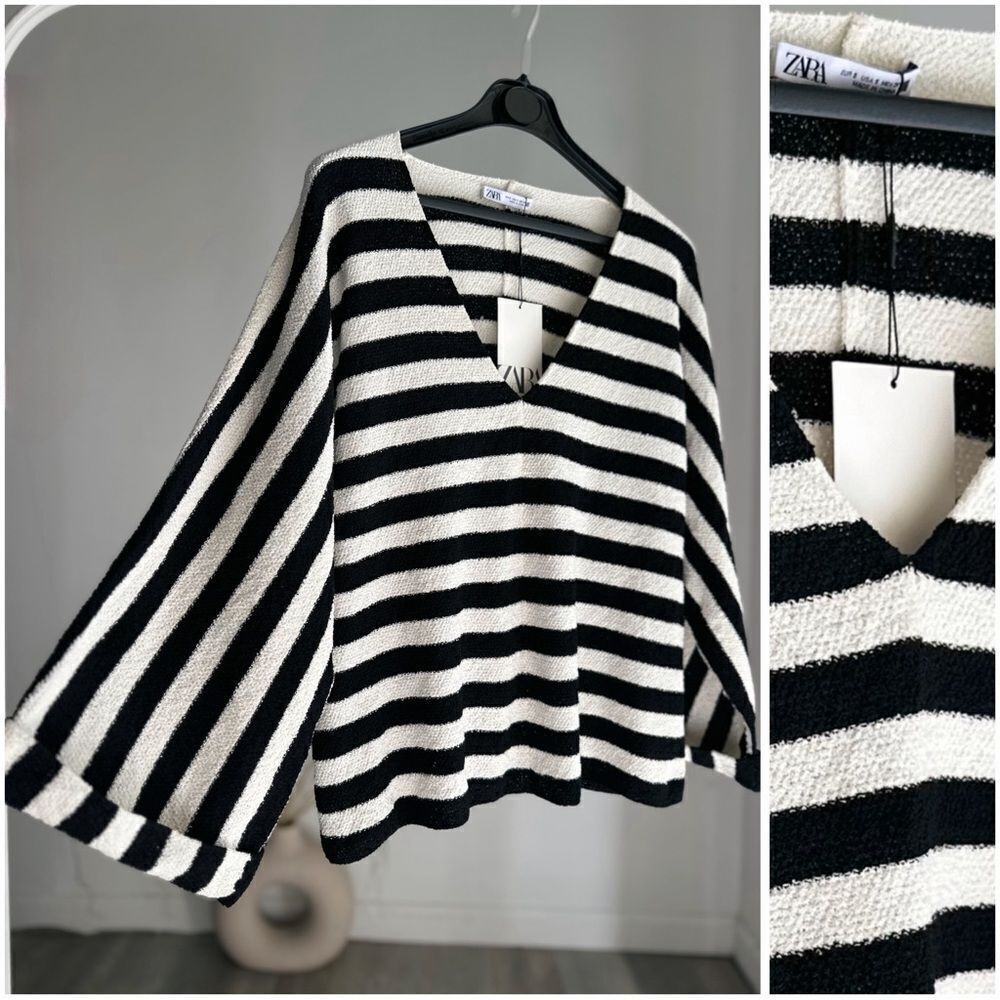 Zara Knit Striped Oversized Top Sweater